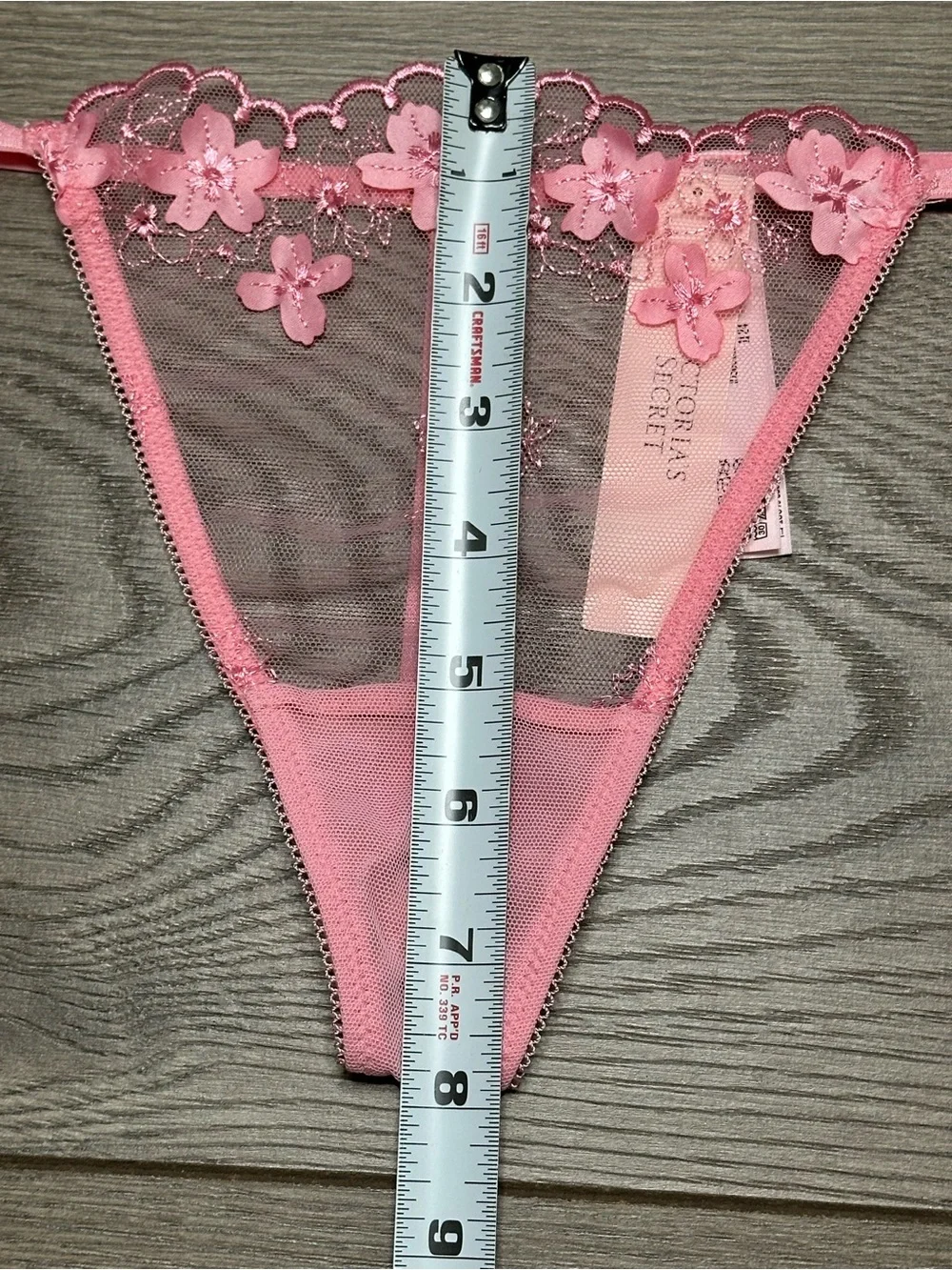 Victoria's Secret Dream Angels Sheer Pink Floral V String Heart Jewel Panty M